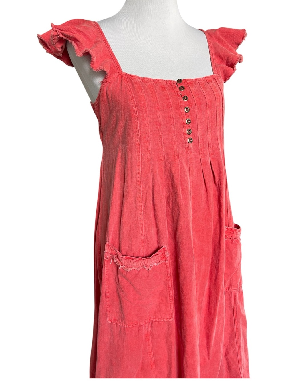 Anthropologie Pilcro flutter sleeve coral midi dress linen cotton - Picture 9 of 16